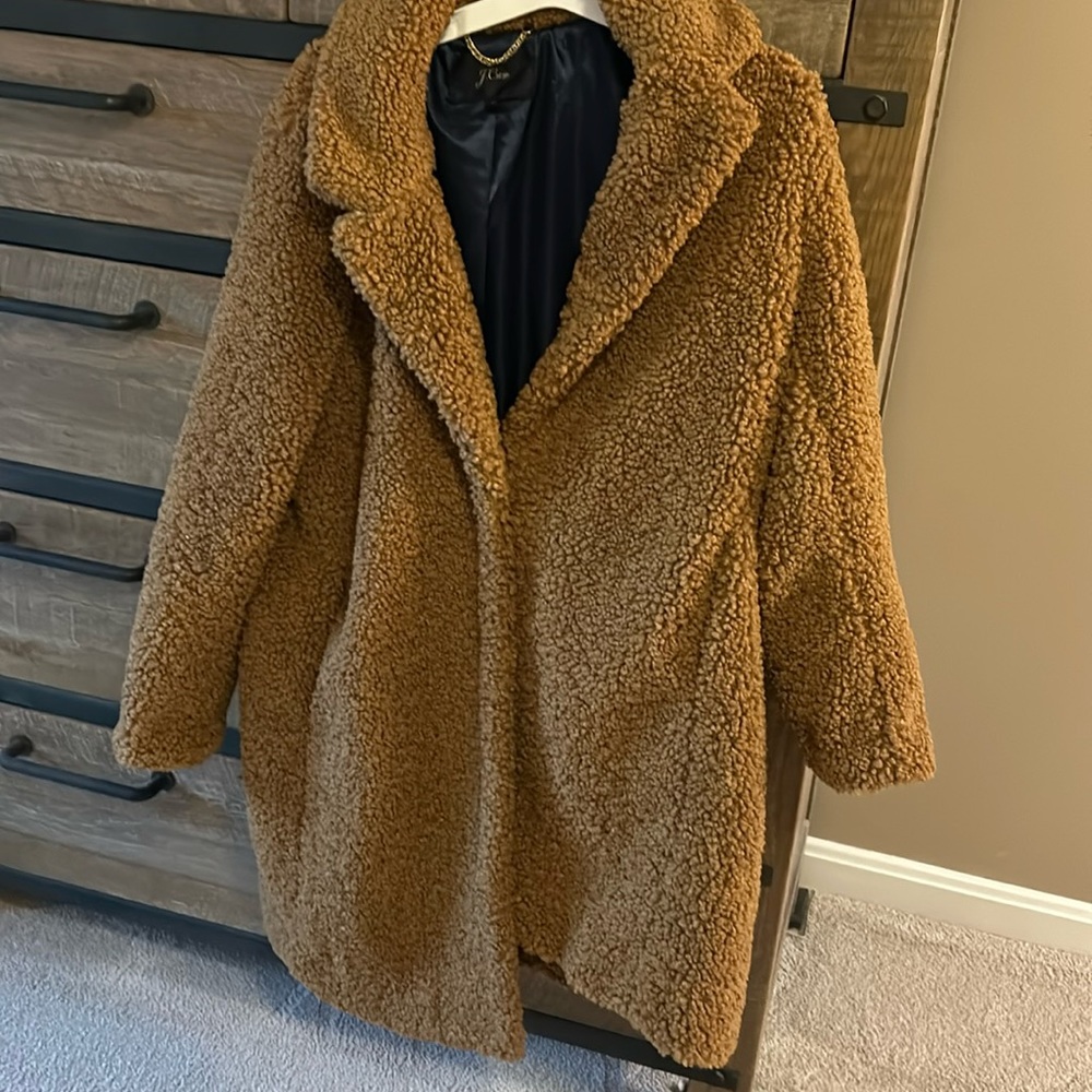 J Crew teddy bear full length coat in chestnut brown . Size is XL.